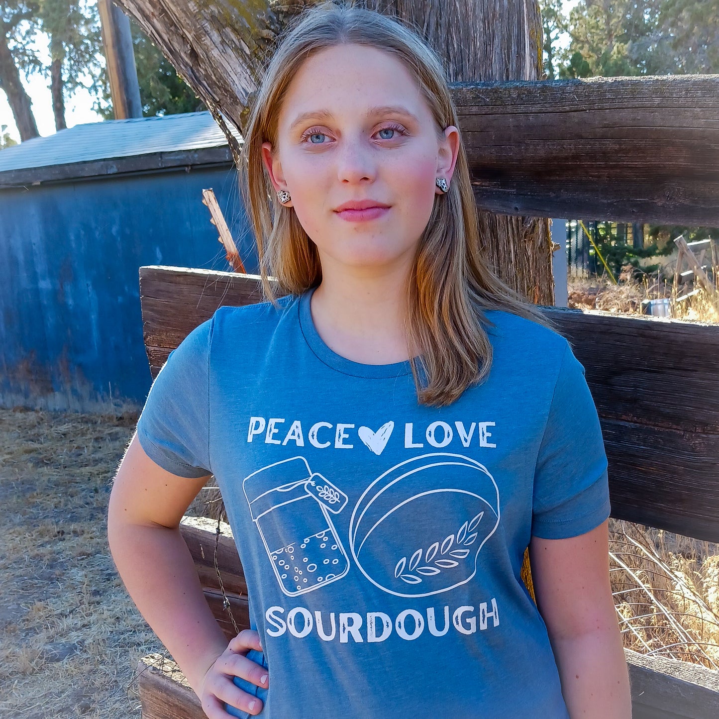 Peace, Love, Sourdough Homesteading Tee – Slate Blue
