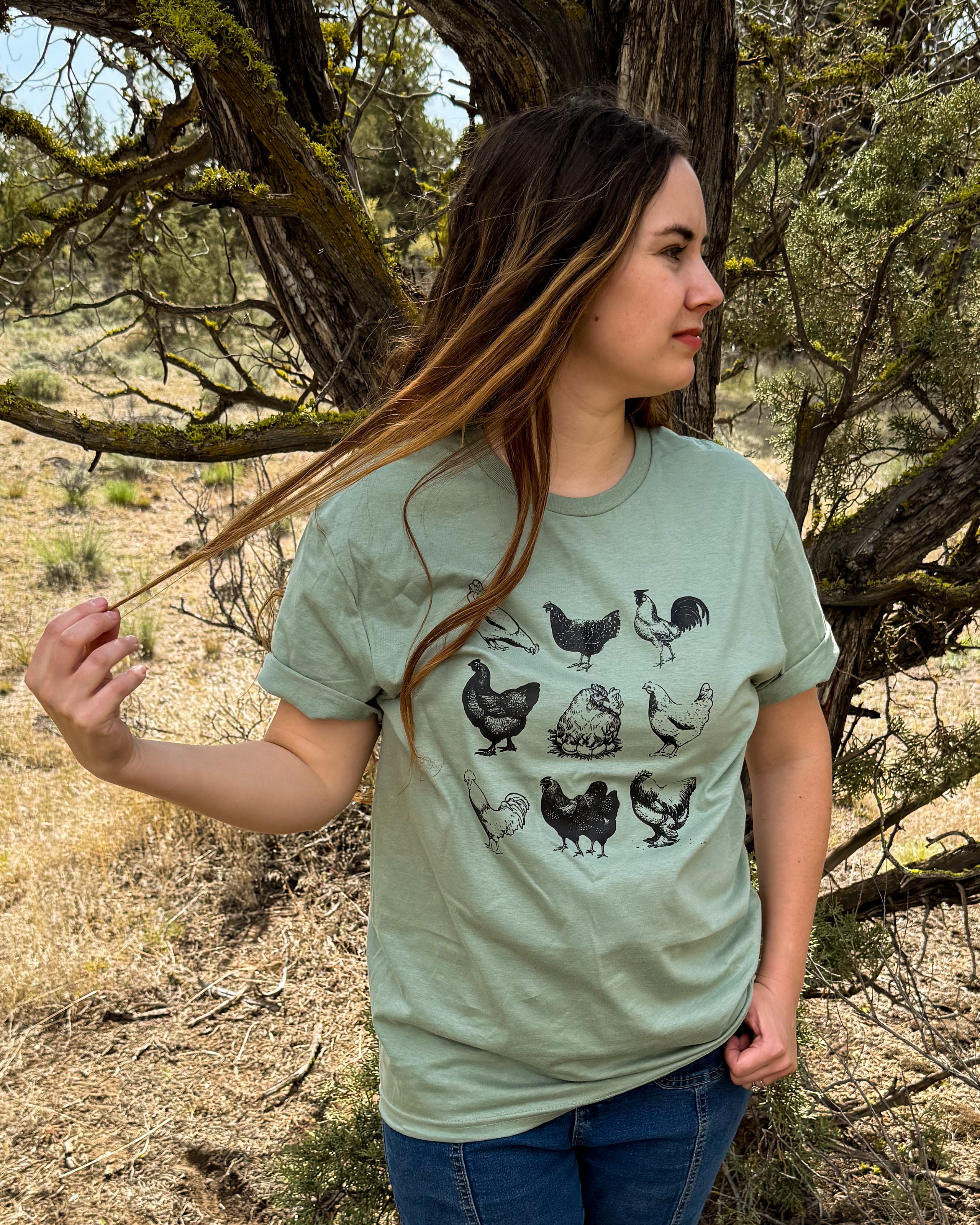 Chicken Lady Homesteading Graphic Tee – Sage Green
