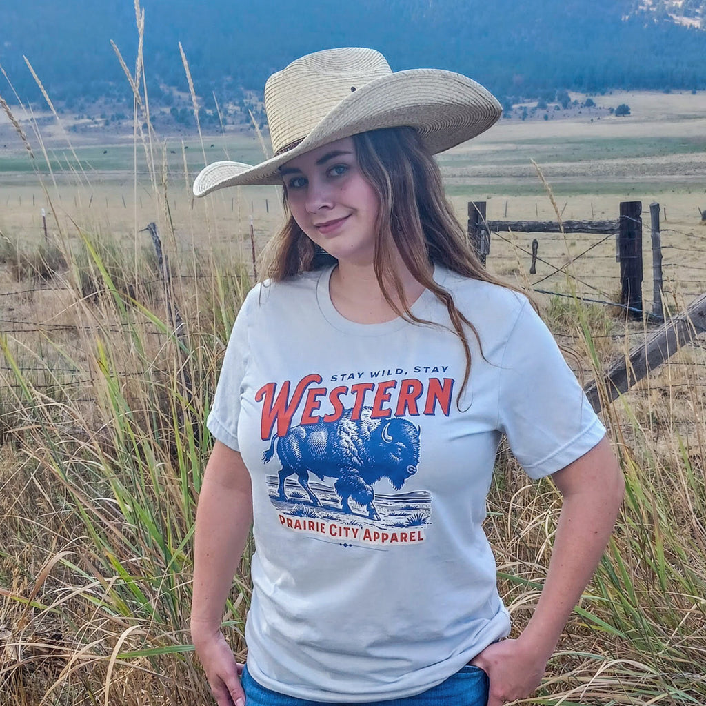 Stay Wild Stay Western Graphic Tee - Heather Silver