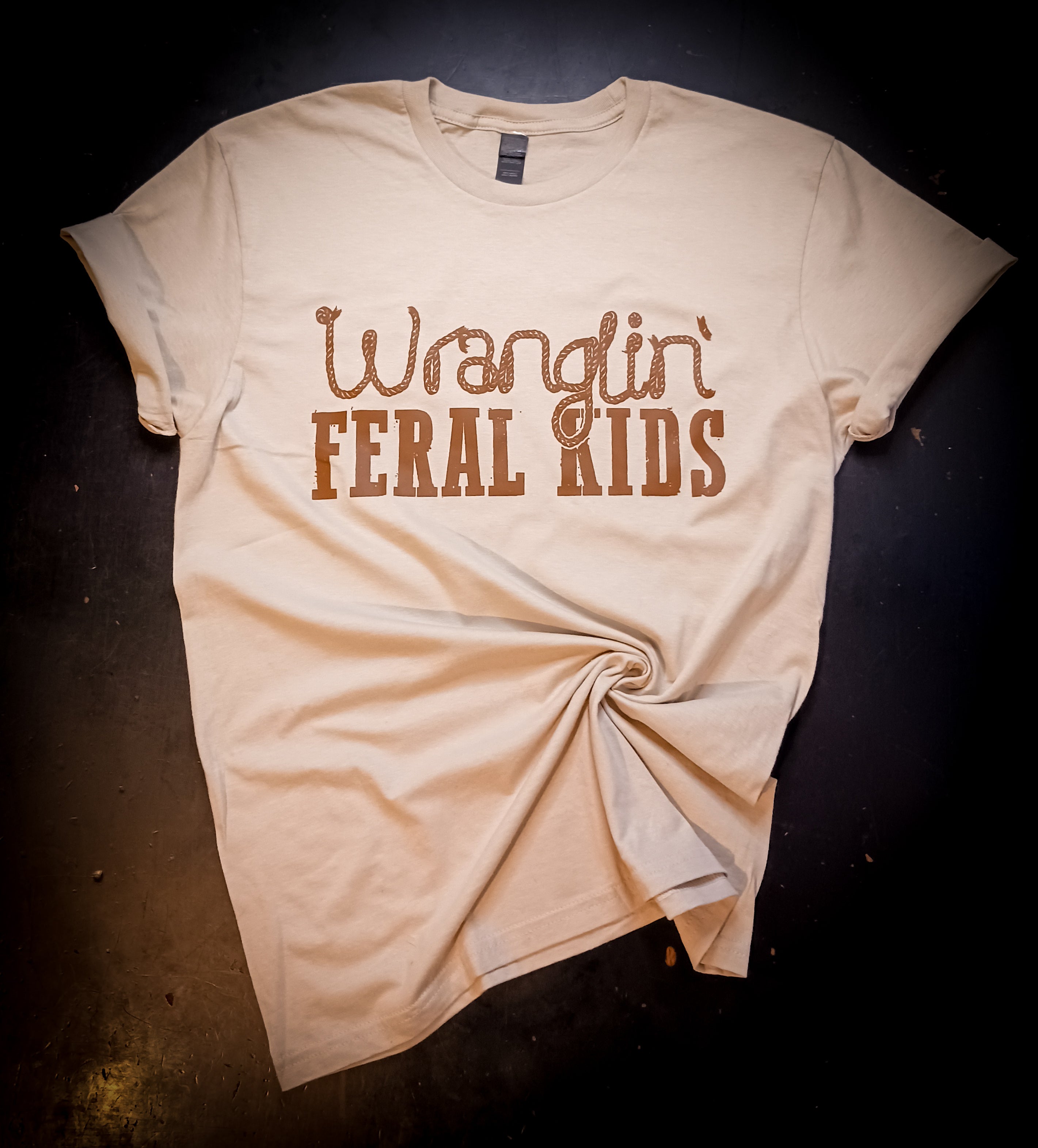 Wranglin’ Feral Kids Country Ranch Mom Tee - Sand