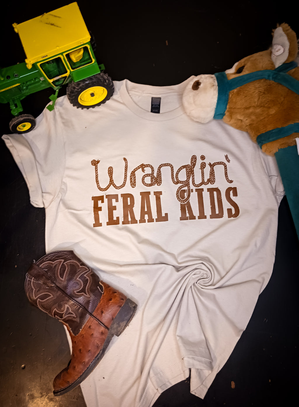 Wranglin’ Feral Kids Country Ranch Mom Tee - Sand