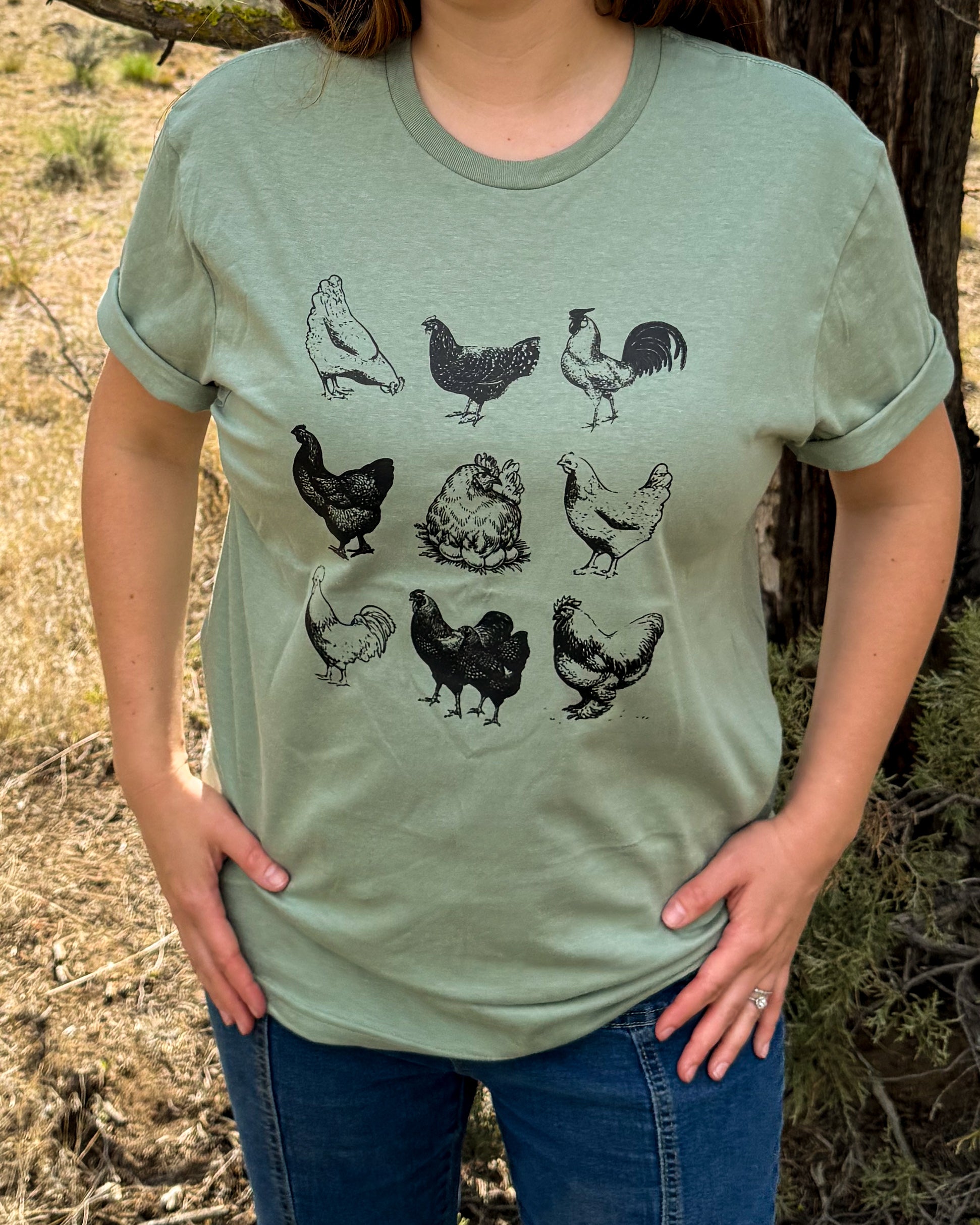 Chicken Lady Homesteading Graphic Tee – Sage Green