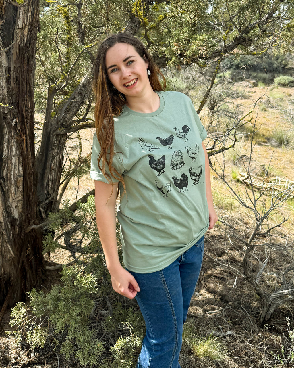 Chicken Lady Homesteading Graphic Tee – Sage Green
