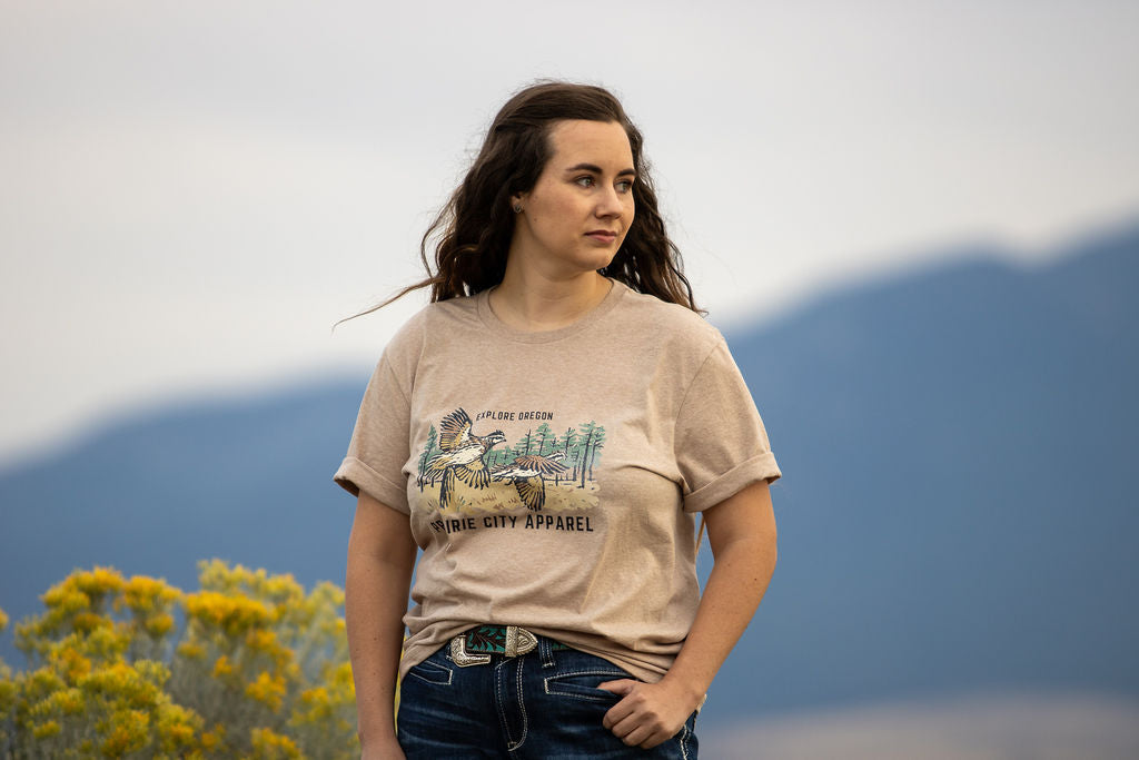 Explore Oregon Grouse Hunting T-Shirt - Heather Tan