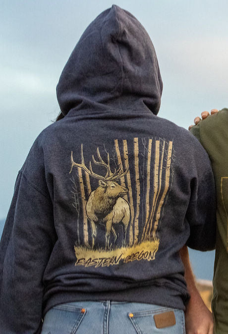 Eastern Oregon Bull Elk Hoodie - Heather Slate Blue