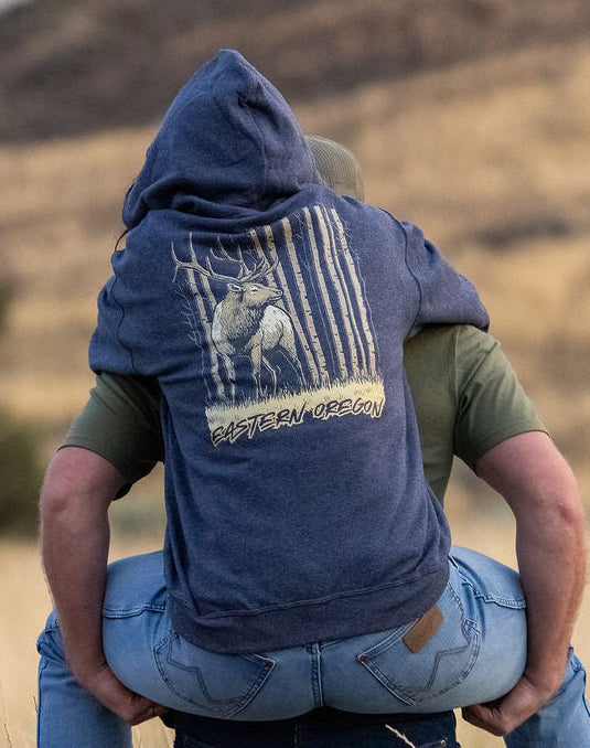 Eastern Oregon Bull Elk Hoodie - Heather Slate Blue