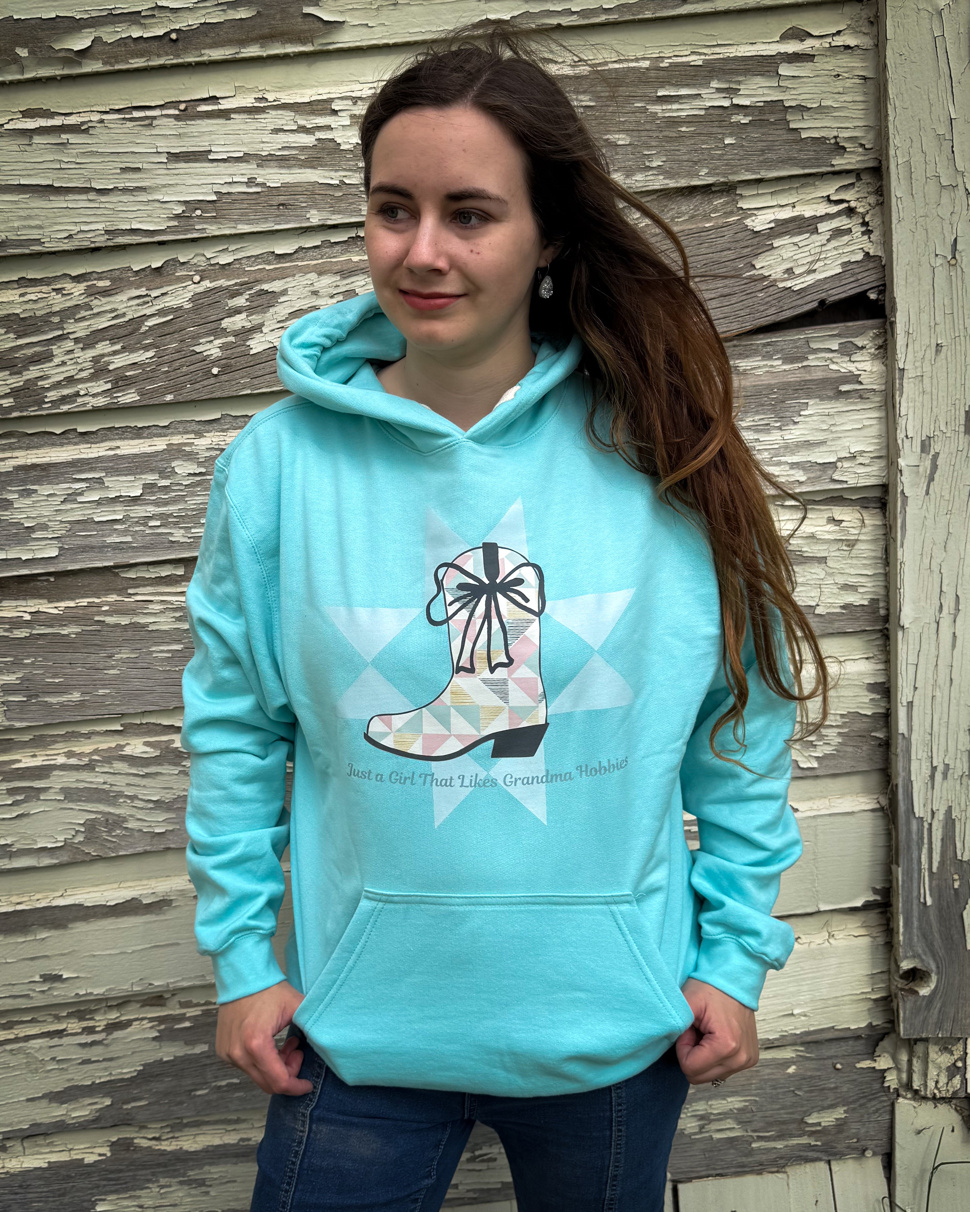 Just a Girl That Likes Grandma Hobbies Western Graphic Hoodie - Prairie Sky Blue