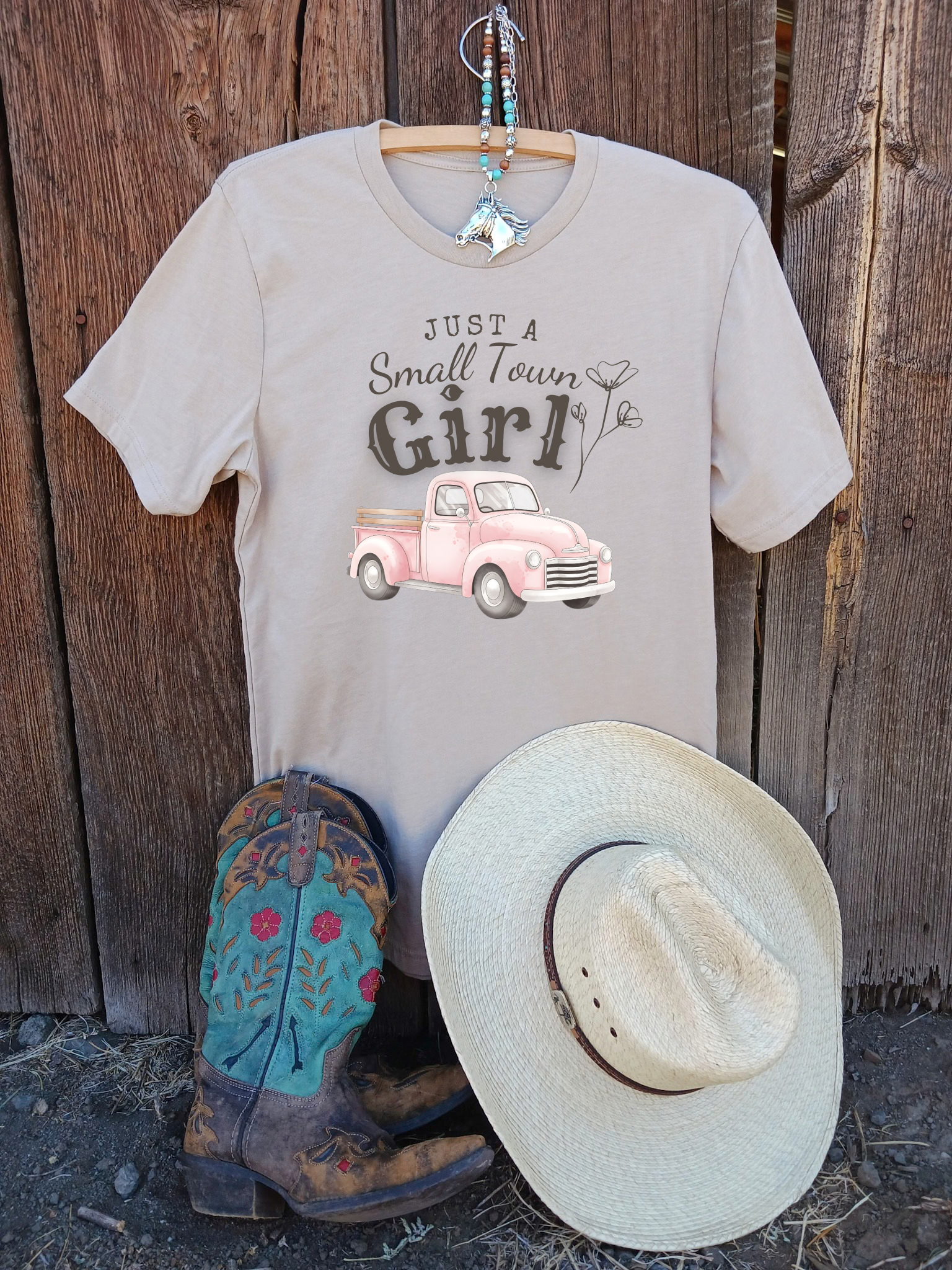 Just a Small Town Girl Graphic Tee - Heather Tan