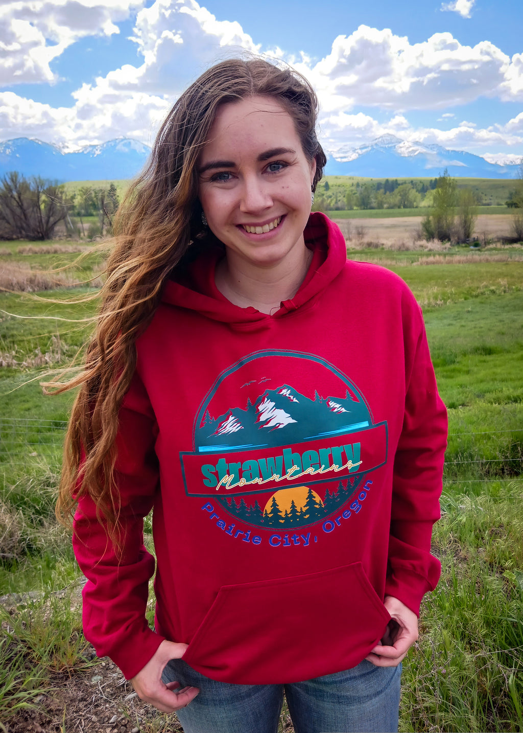Prairie City Strawberry Mountains Western Unisex Hoodie – Cardinal Red