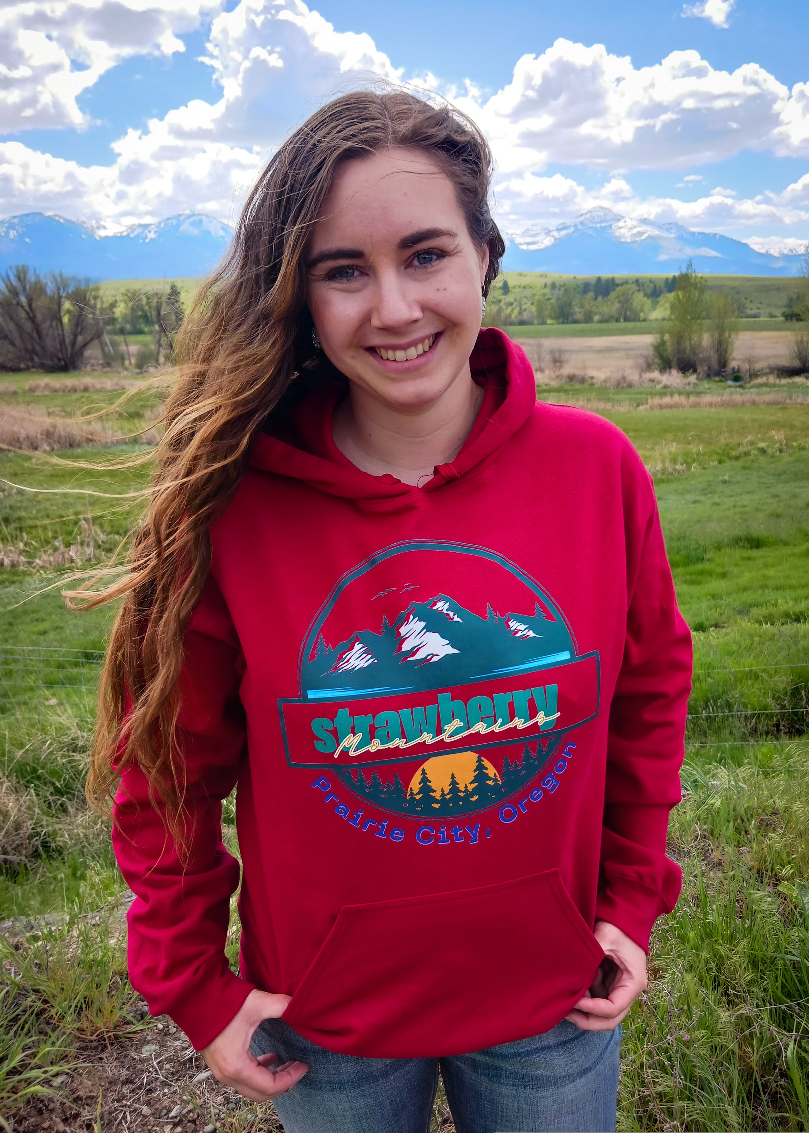 Prairie City Strawberry Mountains Western Unisex Hoodie – Cardinal Red
