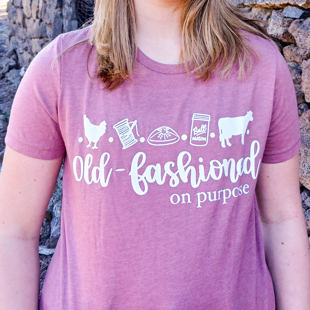 Old-Fashioned on Purpose Homesteading Tee - Heather Mauve