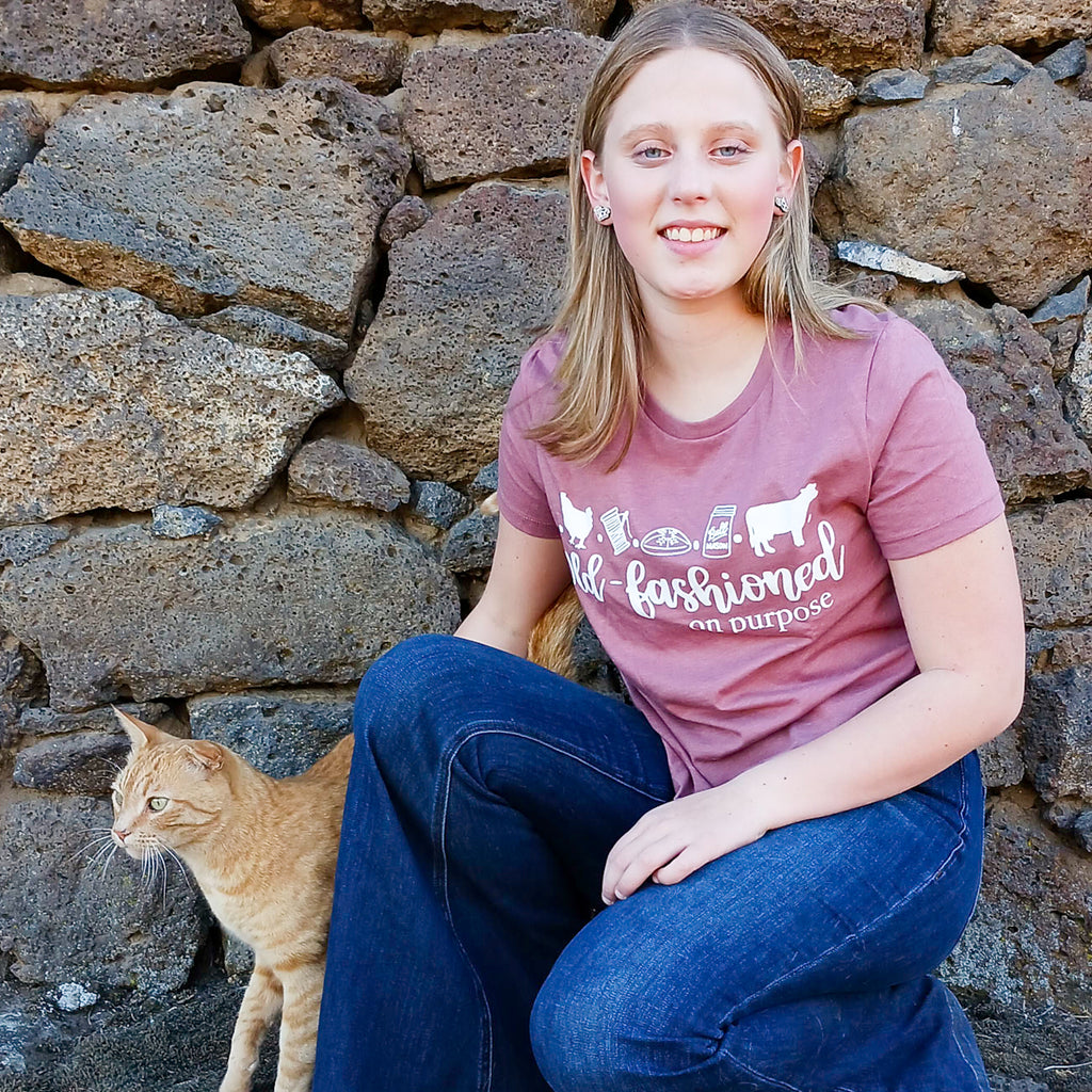 Old-Fashioned on Purpose Homesteading Tee - Heather Mauve