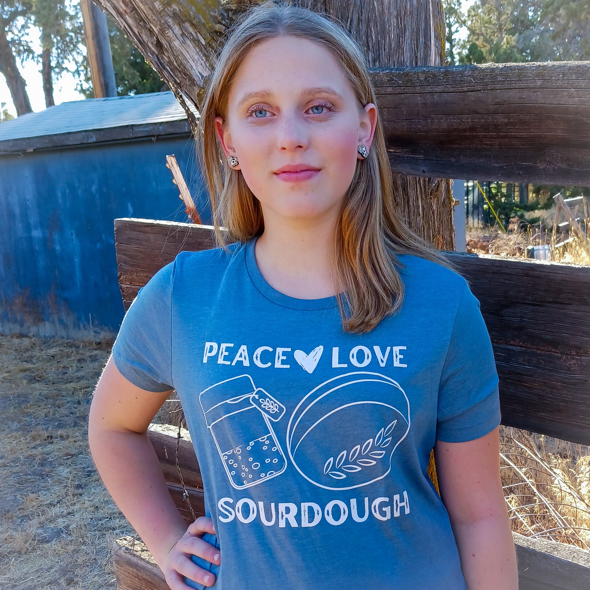 Peace, Love, Sourdough Homesteading Tee – Slate Blue